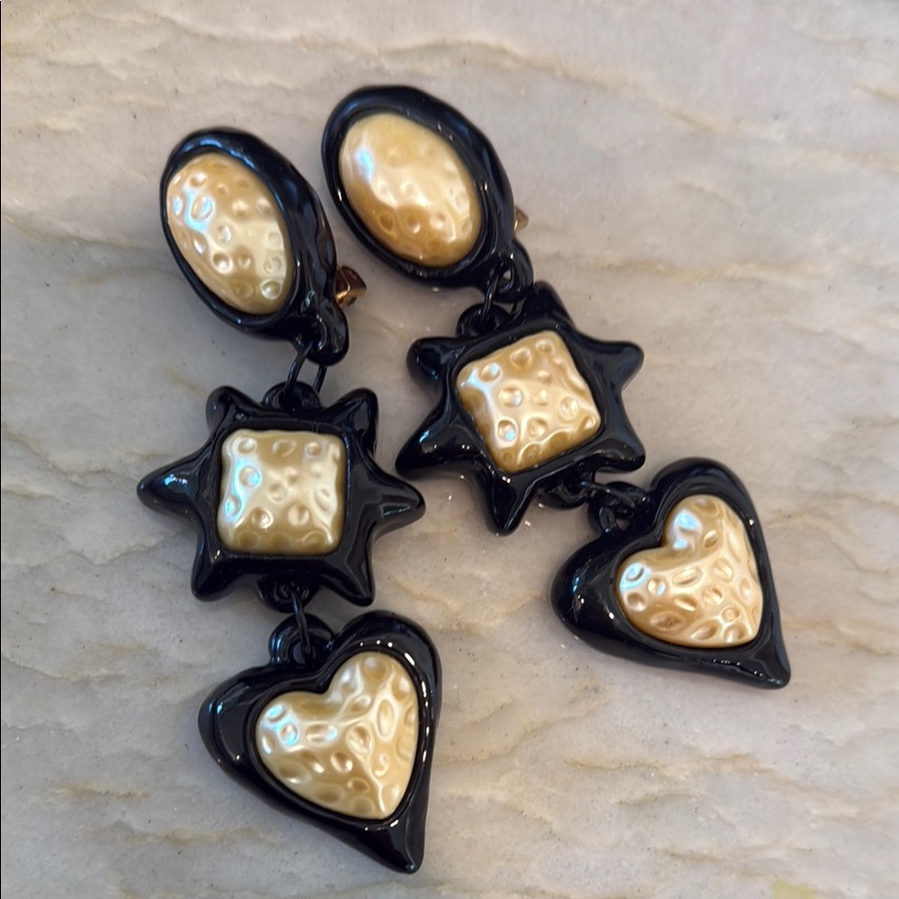 Julietta NYC Black and Gold Dangle Earrings (clip on)